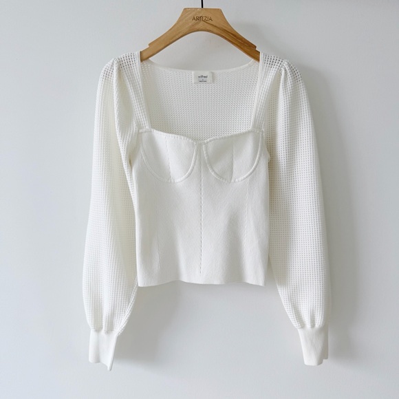 Aritzia Wilfred New Chance Sweater Light Birch Puff Sleeve Knit Top Size S - Picture 3 of 14